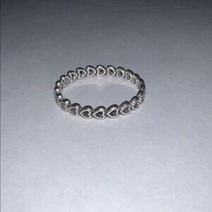 Pandora Silver Heart Band Ring - Women's Heart Pattern Stackable Ring